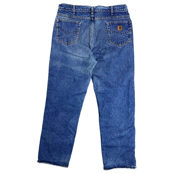 Carhartt Vintage Fleece Lined Jeans 38X32 Blue Faded Relaxed Straight USA Made - Picture 3 of 13